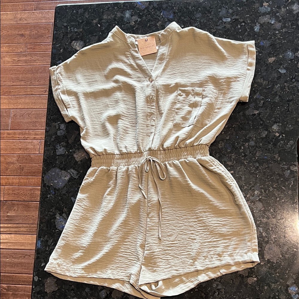 Casual olive Short Sleeve Romper